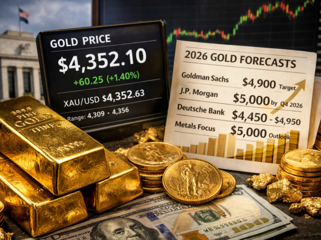 Gold Holds Near $4,350 as Fed ‘Pause’ Talk Meets $5,000 Forecasts for 2026