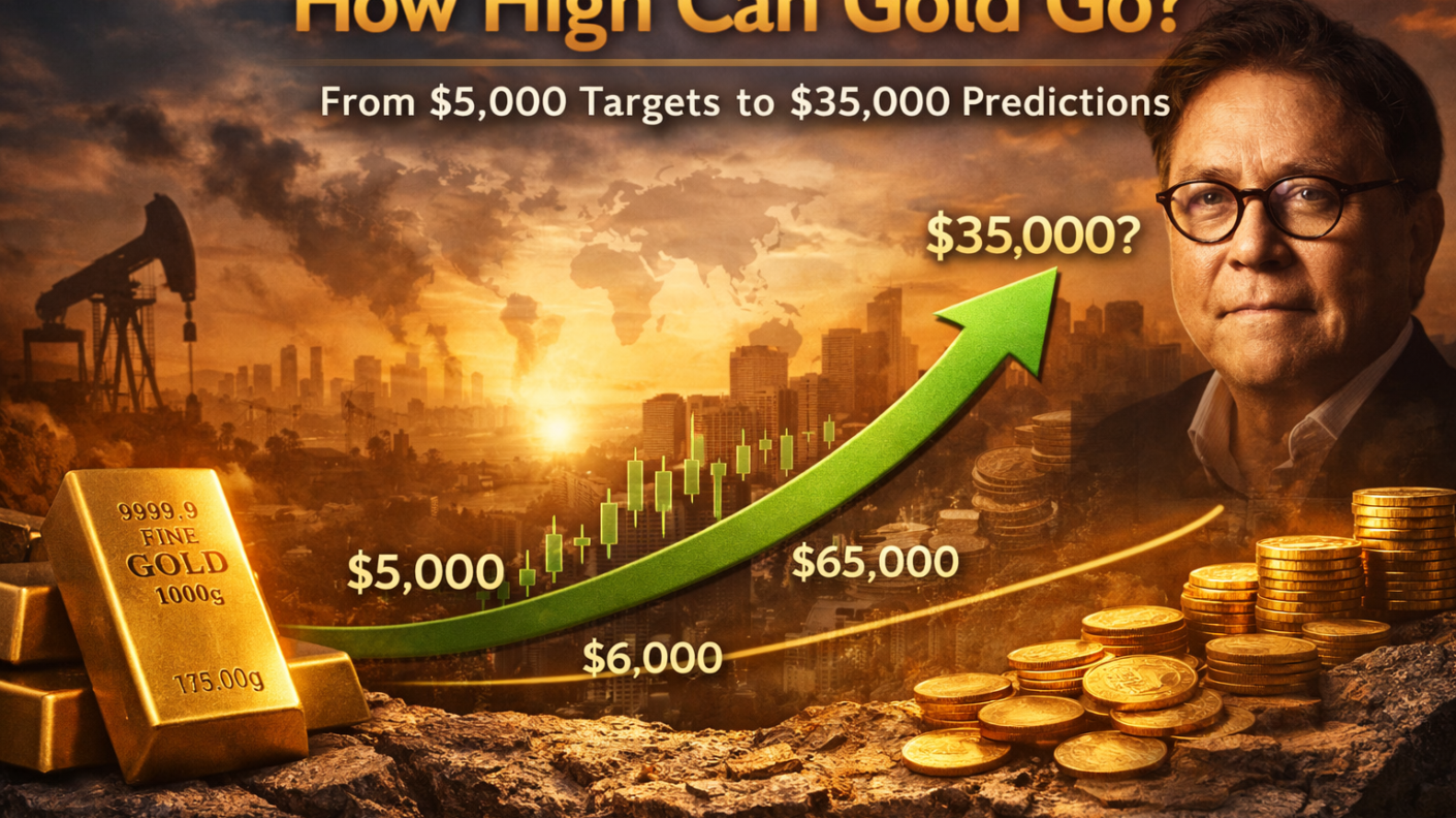 Gold price predictions amidst smoke and skyline