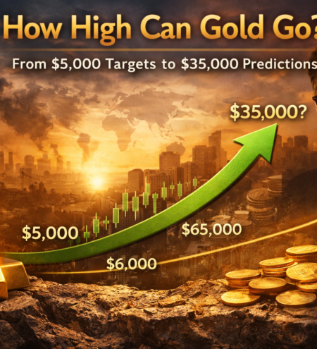 Gold price predictions amidst smoke and skyline