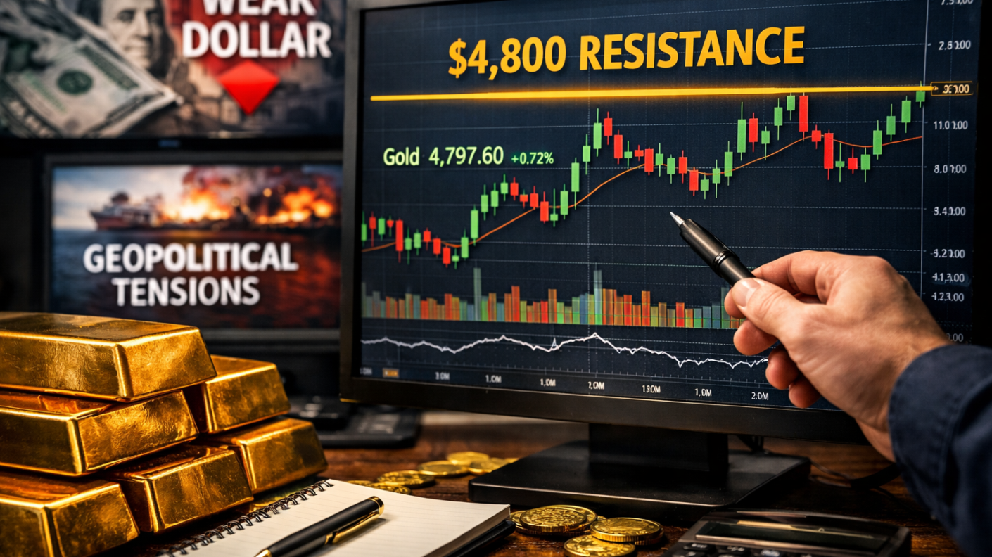 Gold Tests $4,800 as Softer Inflation and Easing Tensions Weigh on U.S. Dollar
