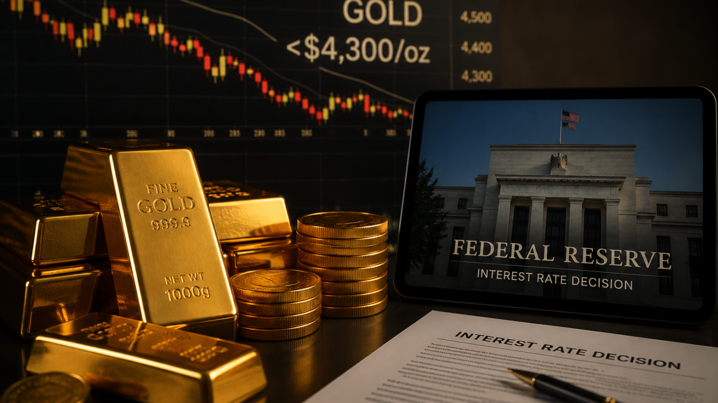 Gold Falls Below $4,300 as Fed Holds Rates Steady, but 2026 Rate Hike Risks Return