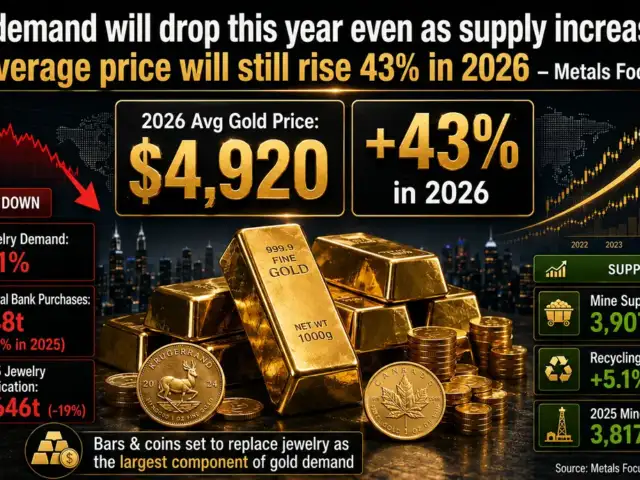 Gold demand will drop this year even as supply increases, but average price will still rise 43% in 2026 – Metals Focus