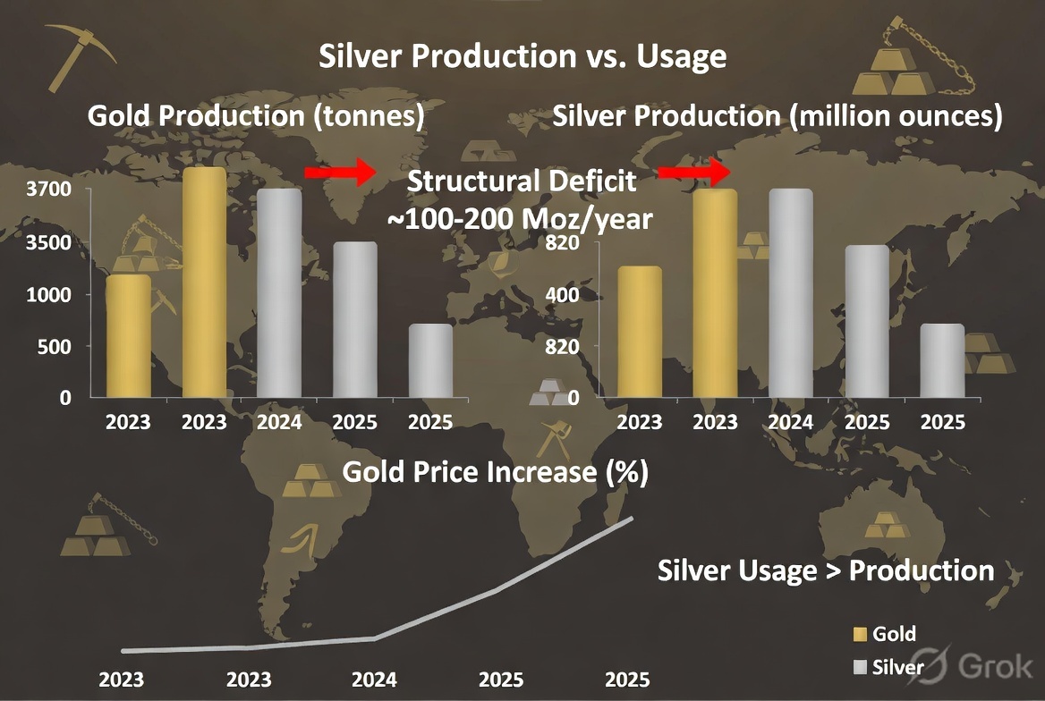 Gold's Steady Supply Meets Surging Prices, While Silver Battles Persistent Deficits