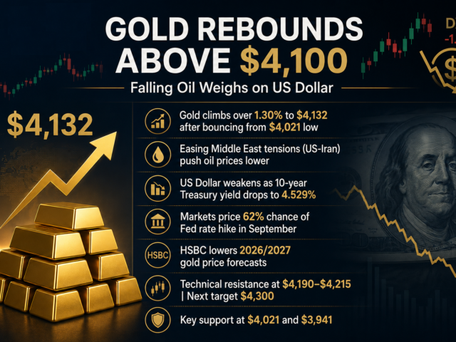 Gold Rebounds Above $4,100 as Falling Oil Weighs on US Dollar