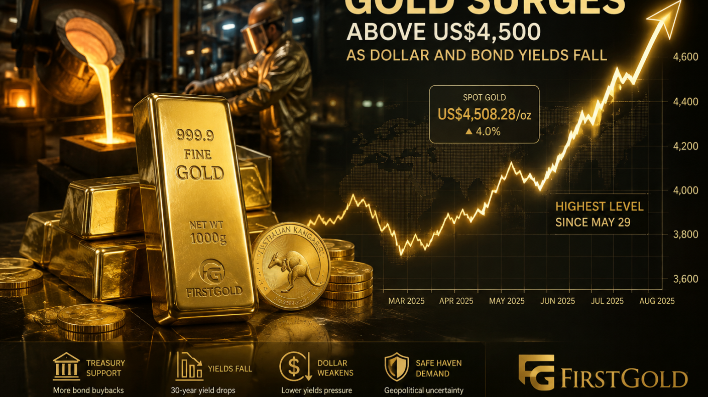 Gold Surges Above US$4,500 as Dollar and Bond Yields Fall