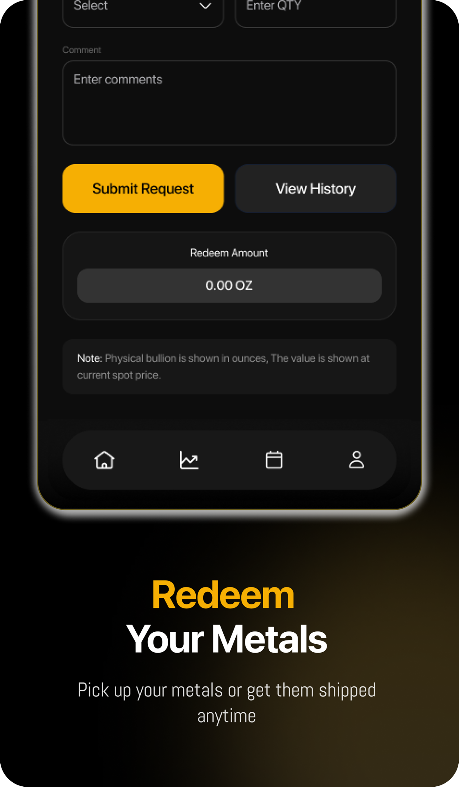 FirstGold metal redemption screen