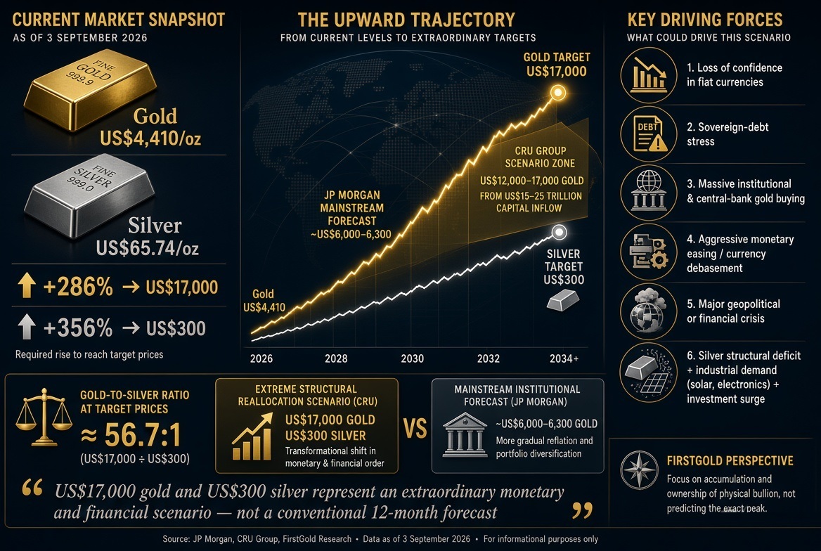 Could Gold Reach US$17,000 and Silver US$300