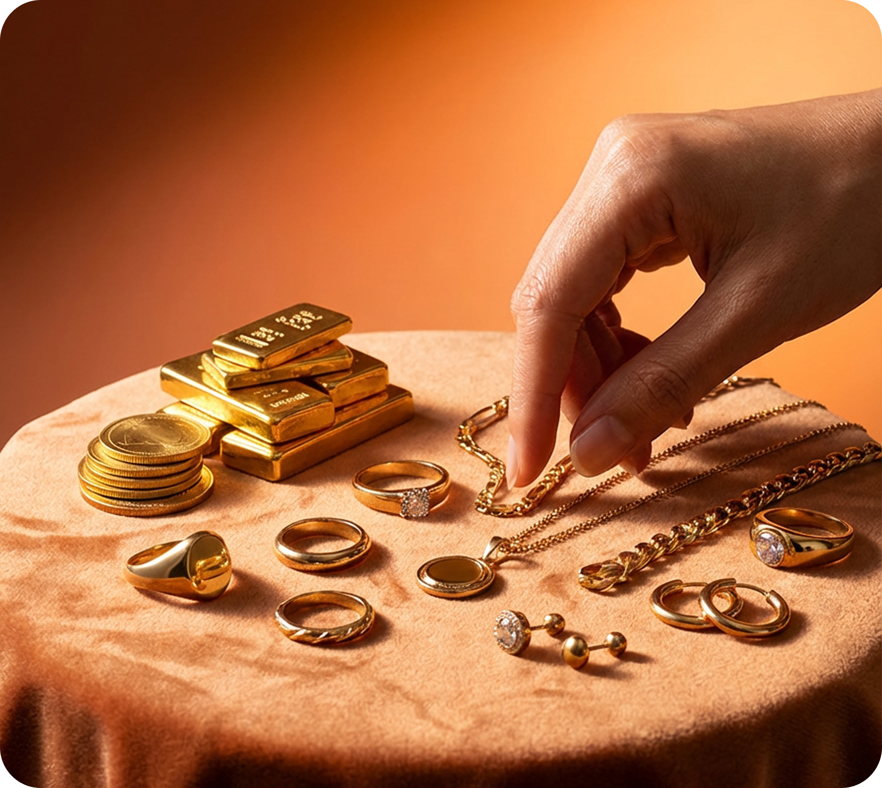 Physical gold bars, coins and jewellery