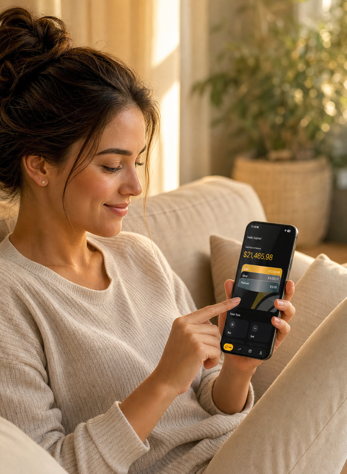 FirstGold customer comfortably using the app at home