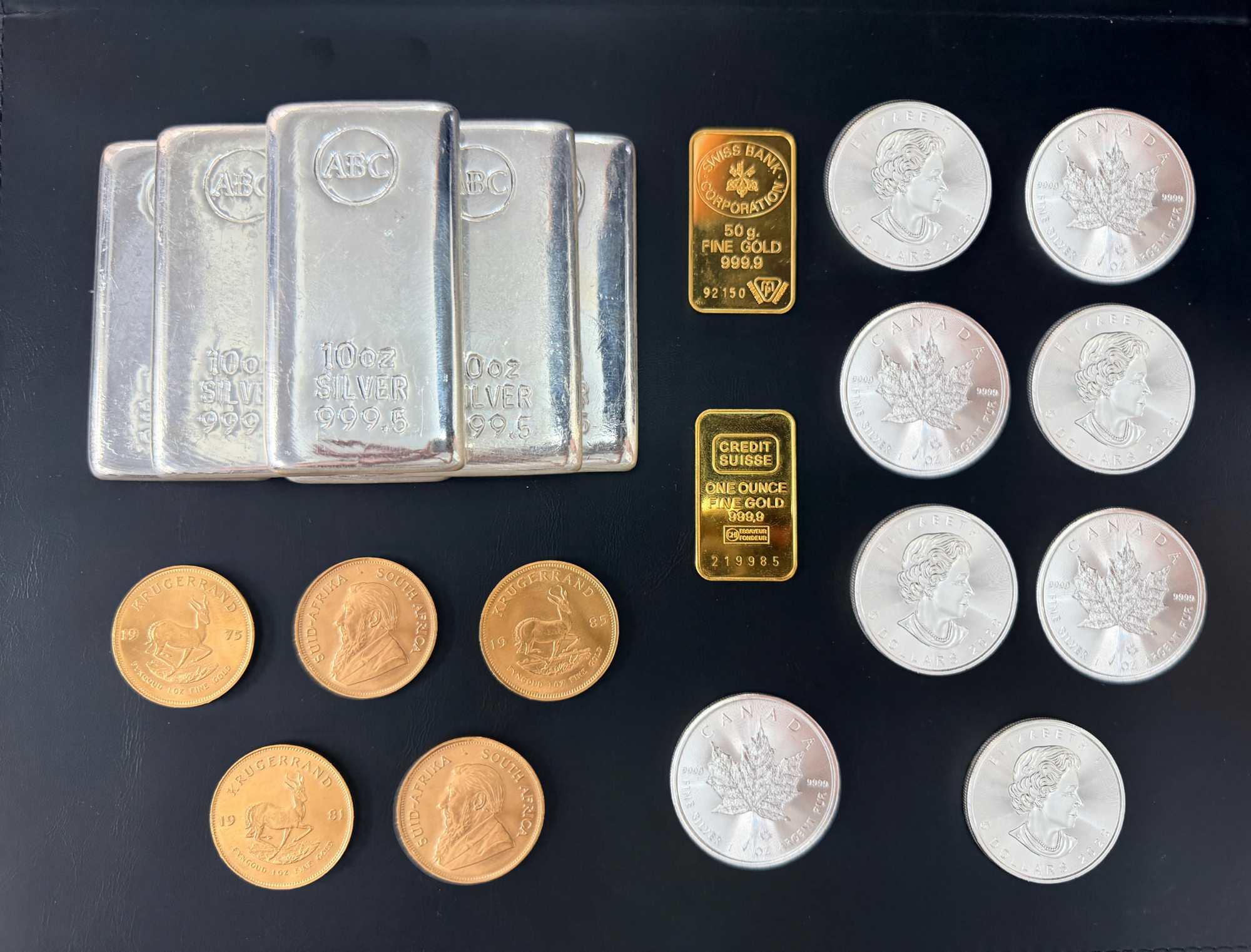 Physical gold bars, coins and jewellery