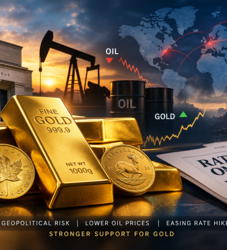 Gold Rises as Oil Falls and Fed Rate Hike Bets Ease